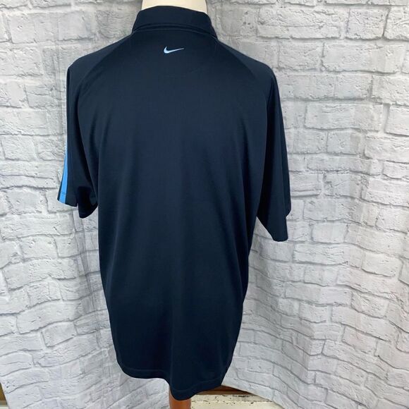 Nike golf dri fit short sleeve 3 button polo navy w/light blue stripe sz XXL Men - Picture 8 of 8